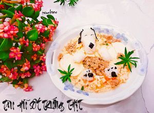 Hình của món Tàu hủ sốt trứng thịt băm.