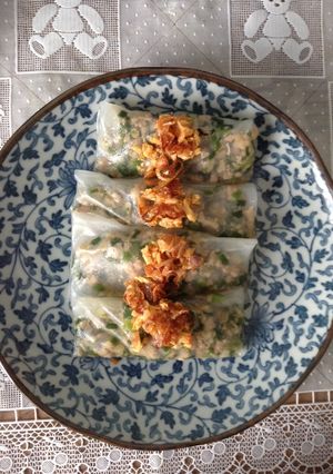 A picture of 🍒Banh Cuon: Vietnamese Steamed Rice Rolls Adapted with Spring Roll Wrappers🍒.
