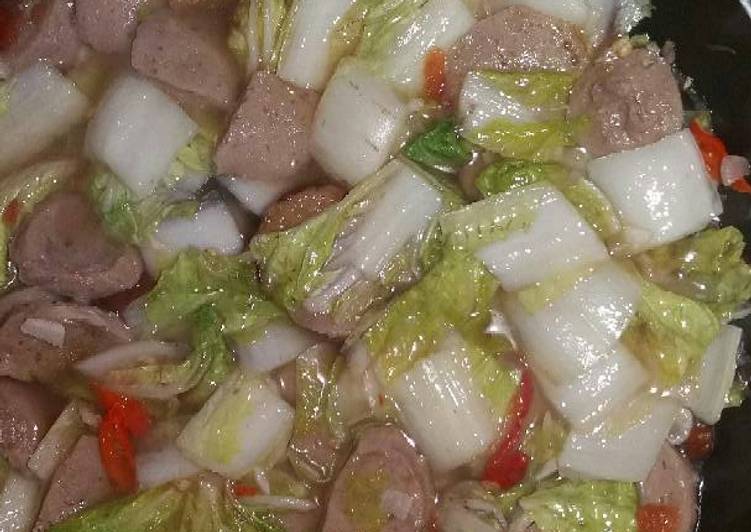 Cara Membuat Tumis sawi putih baso Menu Enak