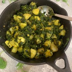 Aloo Methi (Potato Fenugreek greens) A picture of Aloo Methi (Potato Fenugreek greens).