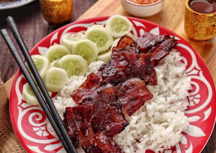 Resep Chinese Barbeque Pork Belly / charsiu samcan 🐖 dg wajan anti lengket 🍮 yang mudah
