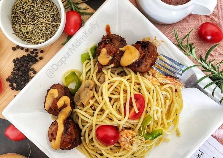 Cara Buat Aglio Olia with Meatball Blackpepper #phopbylinimohd yang Cepat