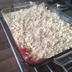 A picture of Rhubarb, apple and berry crumble.