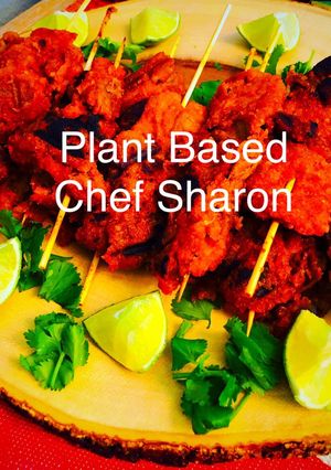 A picture of Vegan Gardein Beefless Strip Skewers.
