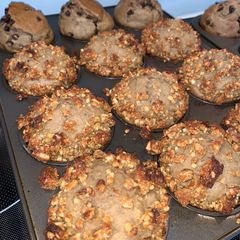 Banana apple butter low sugar muffins A picture of Banana apple butter low sugar muffins.