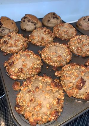 A picture of Banana apple butter low sugar muffins.