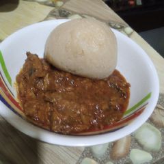 Eba with Fish sauce A picture of Eba with Fish sauce.