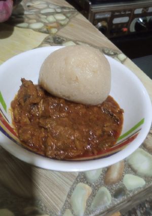 A picture of Eba with Fish sauce.