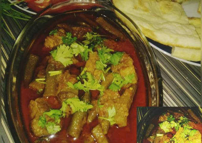 Recipe of Homemade Bhindi gosht with naan