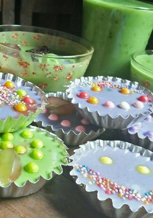 Foto resep Soft Puding Simple (Green tea + Taro)