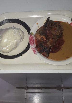 A picture of Beans soup and pounded.