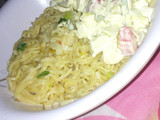 Avocado salad and noodles