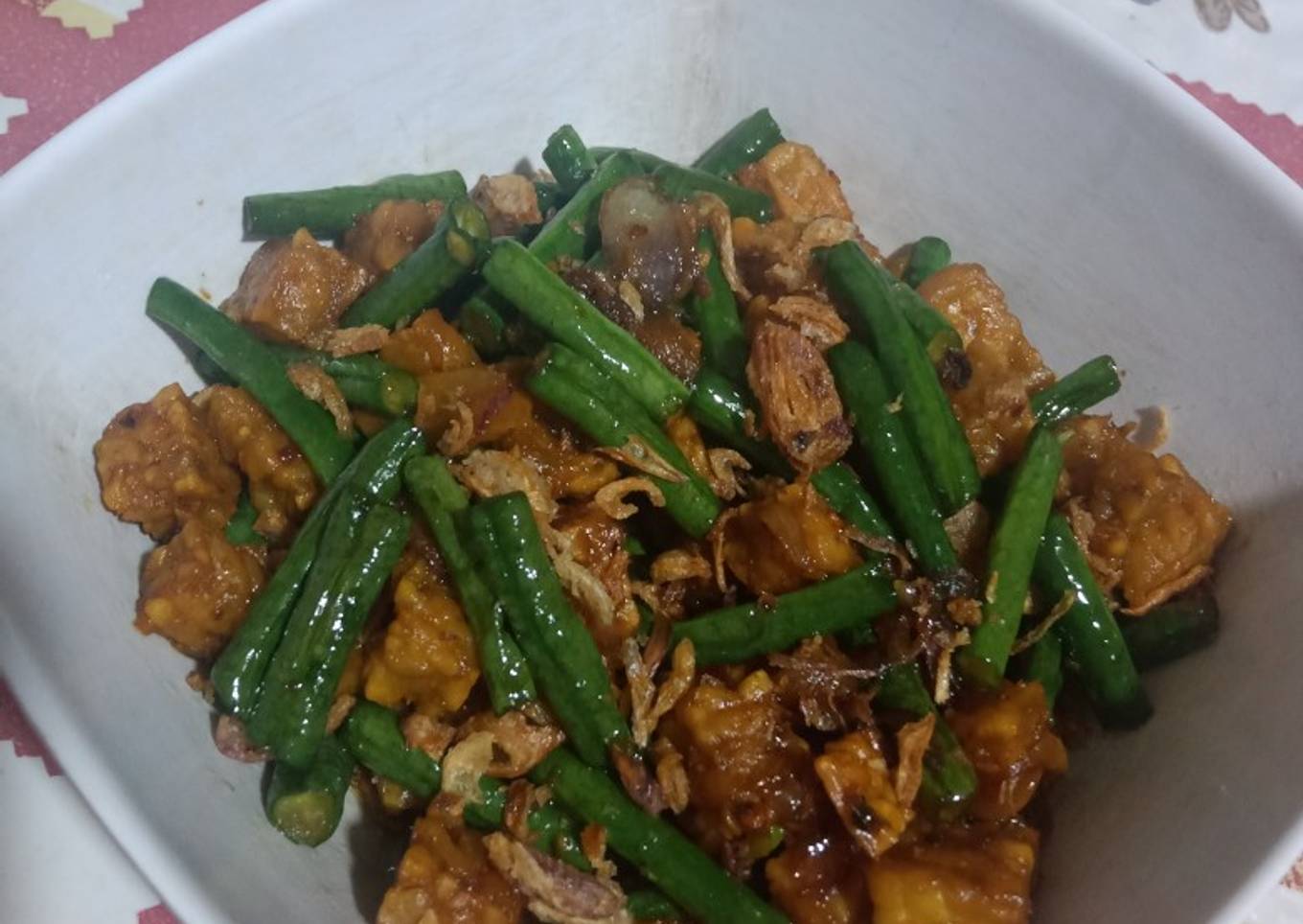 Tumis tempe dan kacang panjang