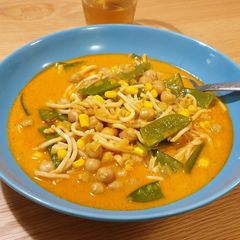 A picture of Vegetarian red curry soup.