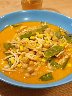 A picture of Vegetarian red curry soup.