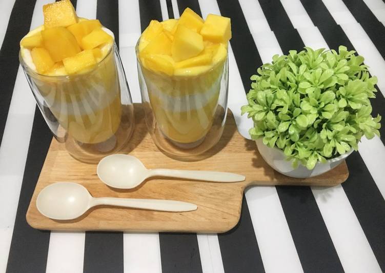 Cara Gampang Membuat Mango Whipped Cream / Jus Mangga Kekinian, Enak