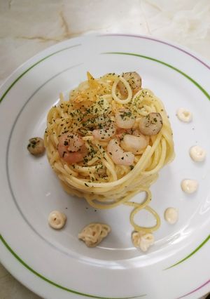 Una foto de Spaghetti con gambas al ajillo