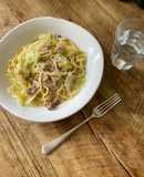 🍝 Pork, pointed cabbage in Aglio olio e peperoncino spaghetti