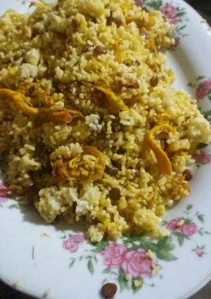 عکسی از دستور پلوعدس با مرغ ریش ریش شده