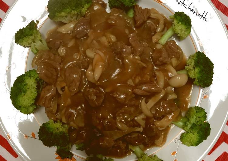 Cara Bikin Tahu Siram Cah Daging Jamur Brokoli, Lezat