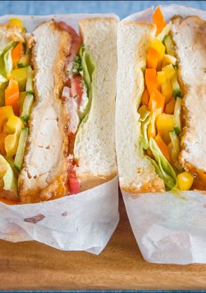A picture of Teriyaki Chicken and Vegetable Sandwich.