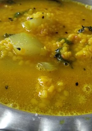 A picture of Bitter gourd moong daal.