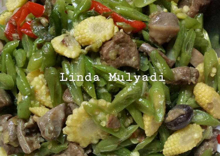 Resep Tumis baby corn,  ati ampela, dan buncis. Sedapp, Enak Banget