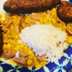 Cream corn & sausage A picture of Cream corn & sausage.