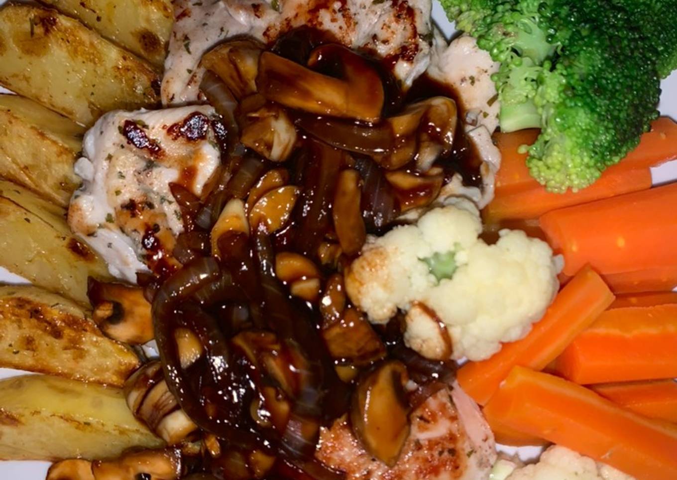 Chicken steak sous mushroom teriyaki