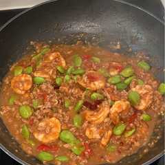 Stir-fried Stink bean with shrimp paste, fresh shrimp and minced pork-レシピのメイン写真