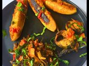 A picture of roasted plantain and sauce