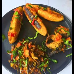A picture of Delicious Quick Peppered Sauce Paired with Plantain & Fish.