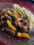 Parrillada con espagetti a las finas hierbas