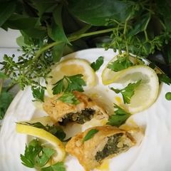 A picture of Cutlets stuffed with spinach, cheese.