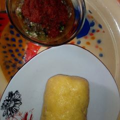 A picture of Eba and Oiless Okra soup with left over stew.