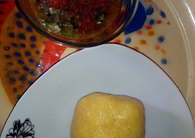 Easiest Way to Make Perfect Eba and Oiless Okra soup with left over stew