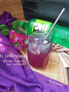 Foto resep Es Jeruk Telang Soda Lemon Biji Selasih