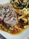 Atún al Vapor con Fritada de Pimientos Rojos y Verdes Thermomix