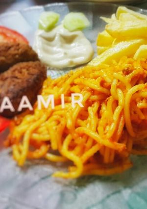 صورة لوصفة كفته ضاني مع مكرونه اسباجيتي