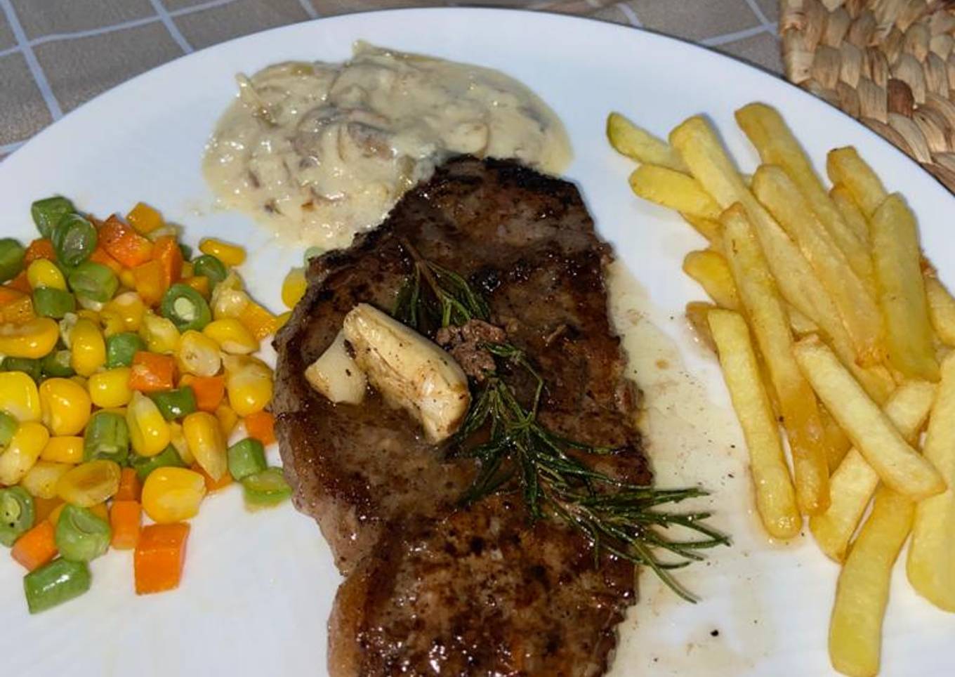 Beef steak with mushroom sauce