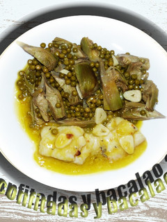 Una foto de Verduras confitadas con bacalao al pil pil