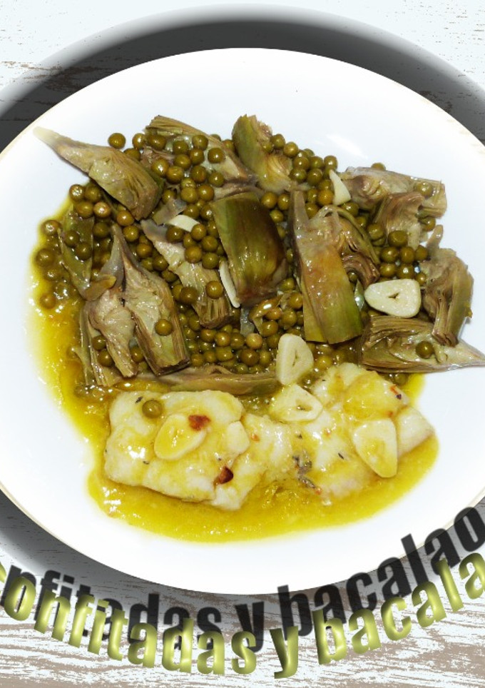 Una foto de Verduras confitadas con bacalao al pil pil
