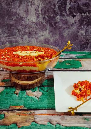 A picture of Layered Gajar ka Halwa.