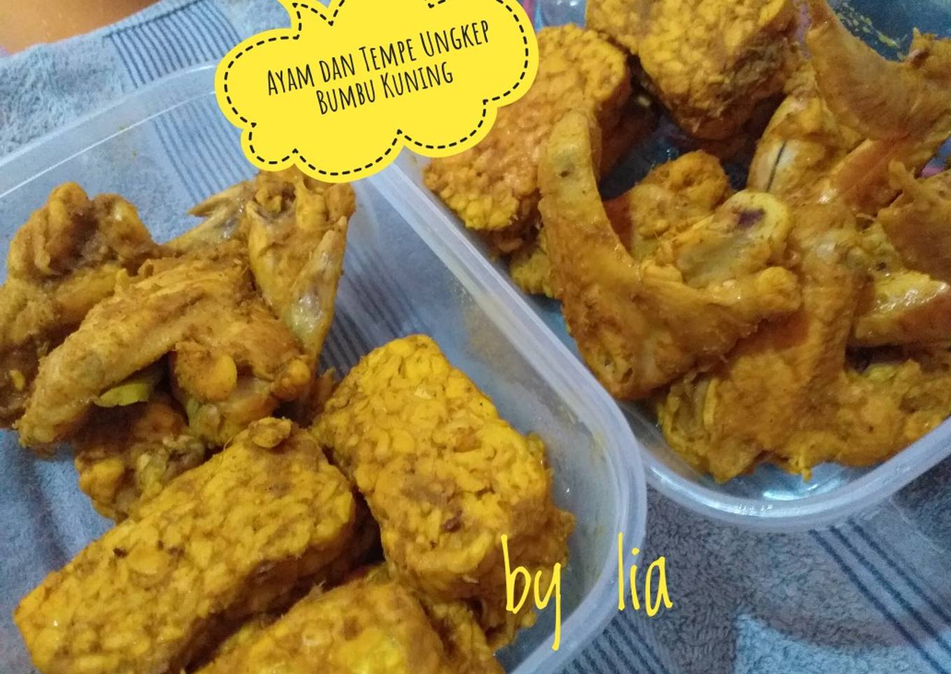 Ayam dan Tempe Ungkep Bumbu Kuning