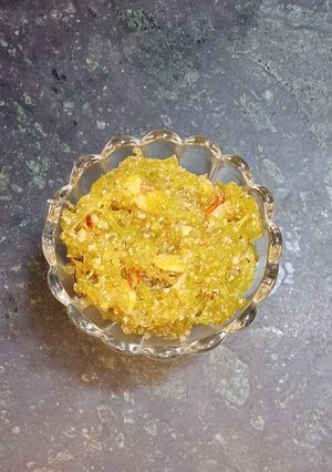 A picture of Lauki halwa (Greens, beans, gourds).