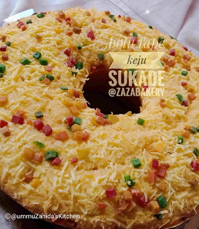 Foto resep Bolu Tape Panggang w/ (topping : keju + sukade)