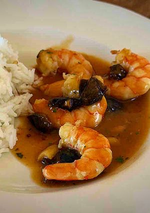 Una foto de Langostinos en salsa sweet chili casera