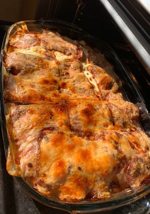 Pizza ízű rakott csirkemell recept fotója