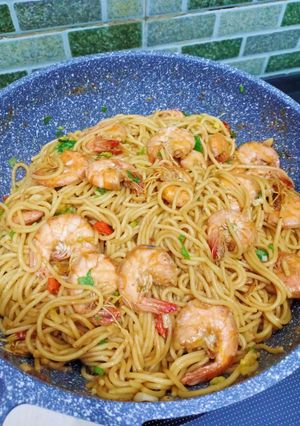 Foto resep Spicy Garlic Shrimp Spaghetti