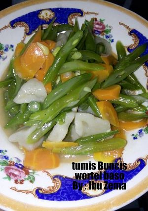 Foto resep Tumis buncis + wortel + baso simple
